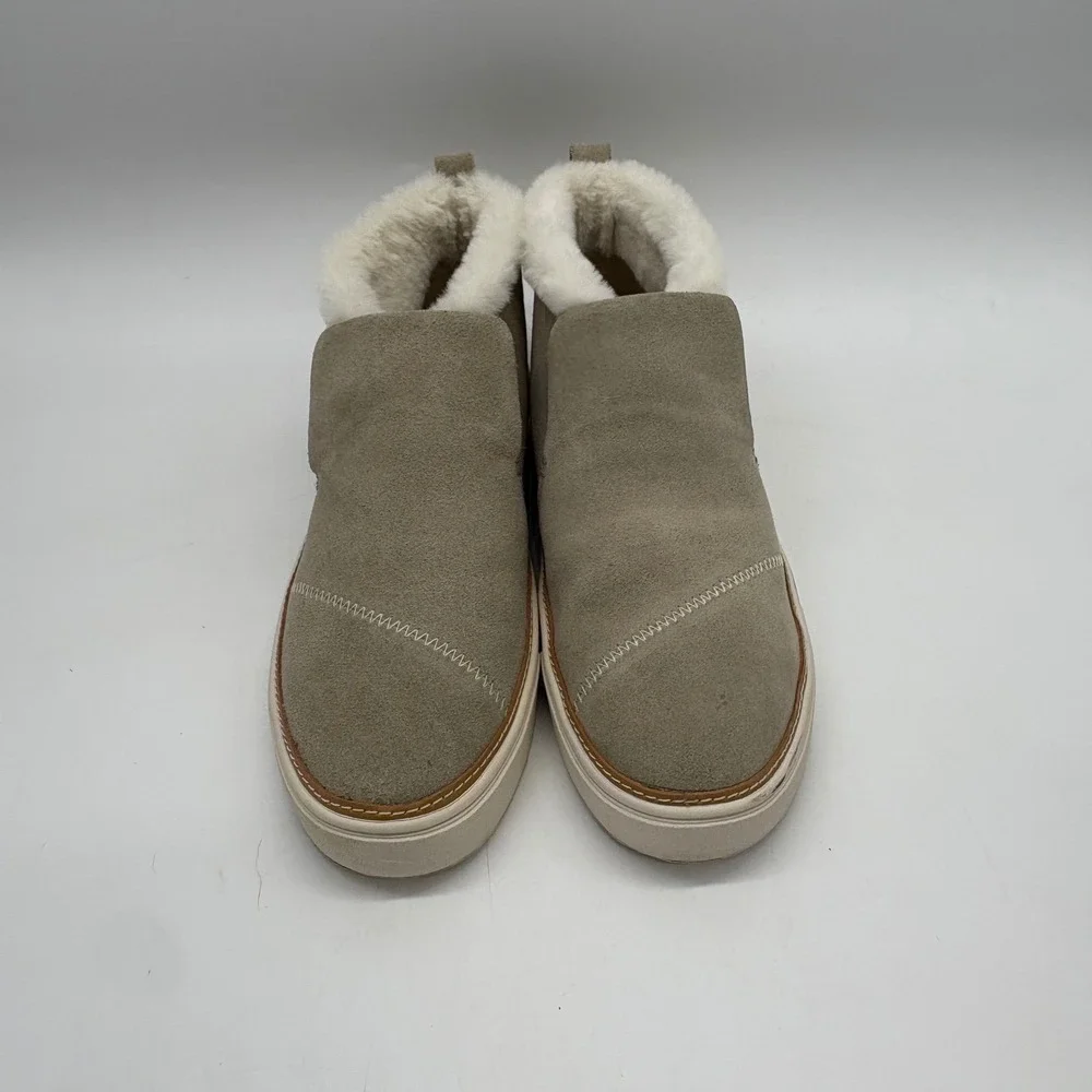 TOMS Womens 8.5 Paxton Cobblestone Suede Slip On Faux Fur Ankle Slippers shoes